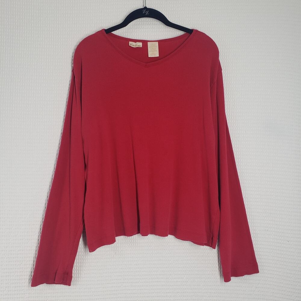 Vintage Bobbie Brooks Top Womens Large Red Ribbed Long Sleeve Slouchy Grunge